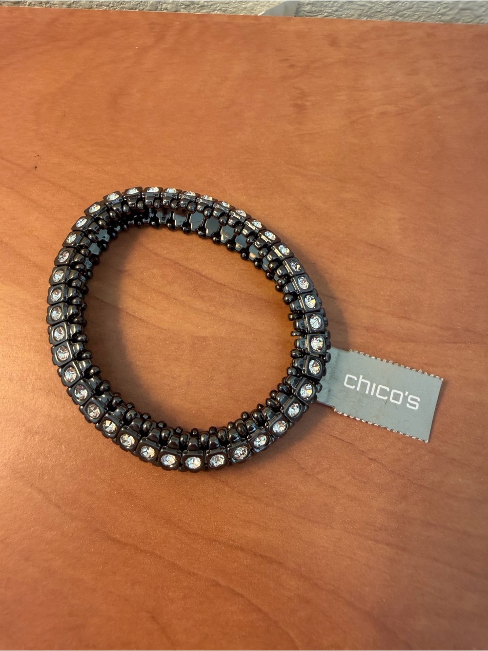 Chico's Black Double-Row Crystal Stretch Bracelet